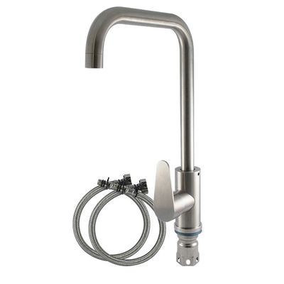 Edelstahl-Körperdeck Montierte Wasserhahn kalte und heiße Mischer Frühling Silber Küchenhahn
